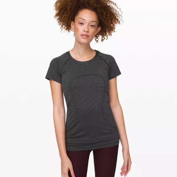 lululemon athletica Tops - Lululemon Swiftly Tech Short Sleeve Black/White Stripe Size 2